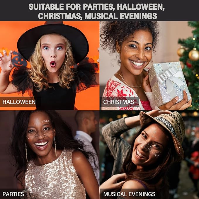 20 Pcs Silver Face Makeup Patches, Silver Glitter Freckles Face Tattoo, Easy Application Sparkle Makeup Freckles, Waterproof Glitter Temporary Tattoos for Women