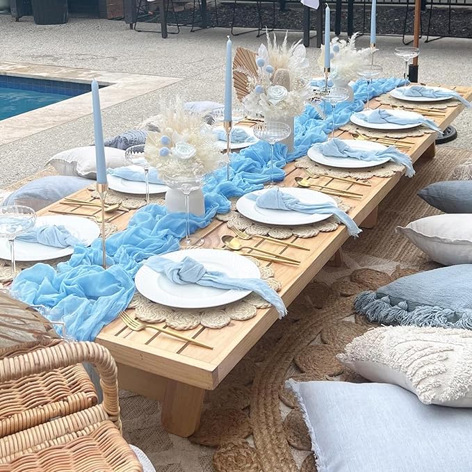 12 Pack Baby Blue Cheesecloth Table Runner 10FT Boho Cheese Cloths Gauze Fabric Table Runners 120 Inch Rustic Sheer for Wedding Birthday Party Baby Shower Centerpiece Home Decorations