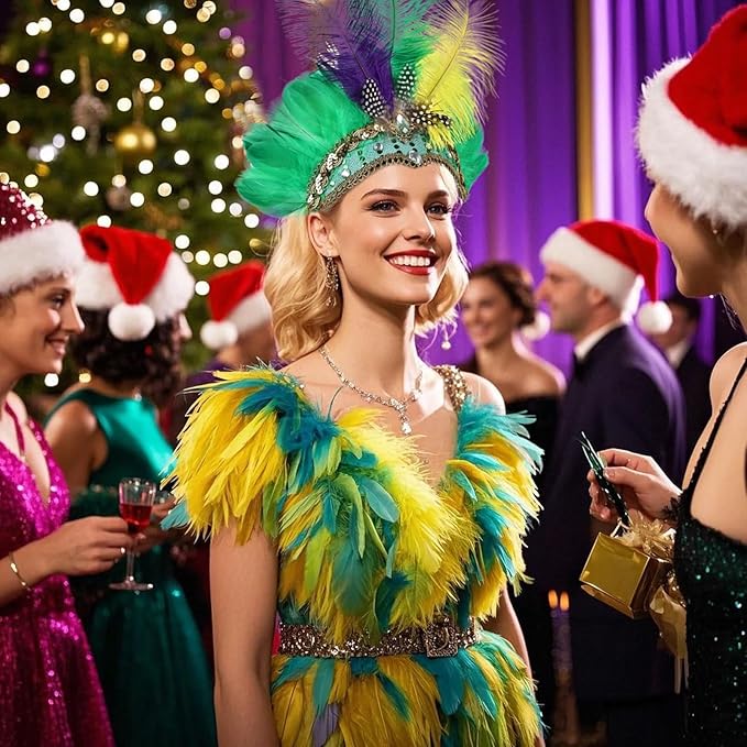 Women's Carnival Feather Headpieces Sequin Headdress for Wedding Masquerade Party Cosplay Feather Headbands