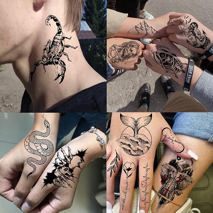 75 Sheets Skull Temporary Tattoos For Men Adults Forearm, Halloween Zeus God Lion Poseidon Half Arm Sleeve Tattoo For Women Jesus Christ Skeleton Dragon Owl, Realistic Fake Tattoo Stickers Wolf Tiger