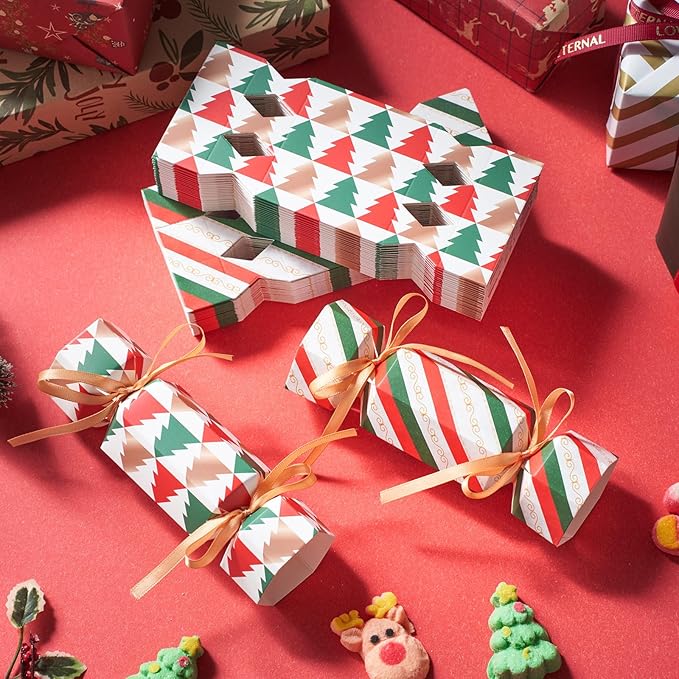 Xinnun 50 Packs Christmas Cracker Kit No Snap Xmas Party Table Favors Snowflake Reindeer DIY Christmas Party Cracker Candy Boxes for Holiday Dinner Decoration Gift(Diagonal Stripes)