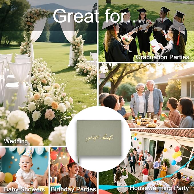 Personalized Wedding Guest Book-for Wedding Reception and Various Celebrations Including Birthday Parties, Anniversaries, Baby Showers-100 Blank Pages for Guest Signatures and Photo Displays (Sage)