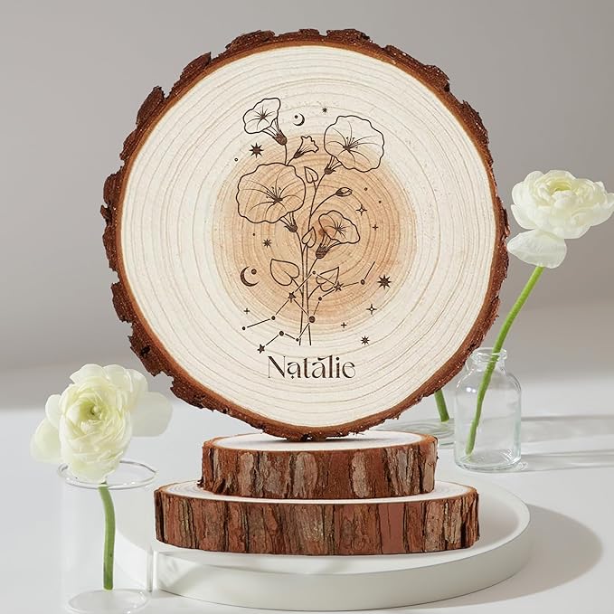Rustic Cake Topper - Personalized Birth Flower Happy Birthday Cake Toppers with Birthflower, Happy Birthday Gifts, Wood Country Cake Toppers, Birthday Keepsake, Handmade Birthday Decorations
