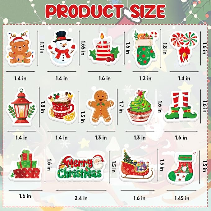 300Pcs Christmas Foam Stickers, Cute Self-Adhesive Xmas Stickers Foam Santa Claus Gingerbread Man Reindeer Sticker Decorations for Home Office School Classroom DIY Art Craft Party Supplies
