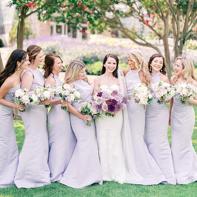 Roses Artificial Flowers Purple Fake Flower with Stems Bulk for DIY Wedding Bouquets Bridal Baby Shower Centerpiece Table Decorations Silk Faux Floral Arrangements for Party Home Decor Indoor