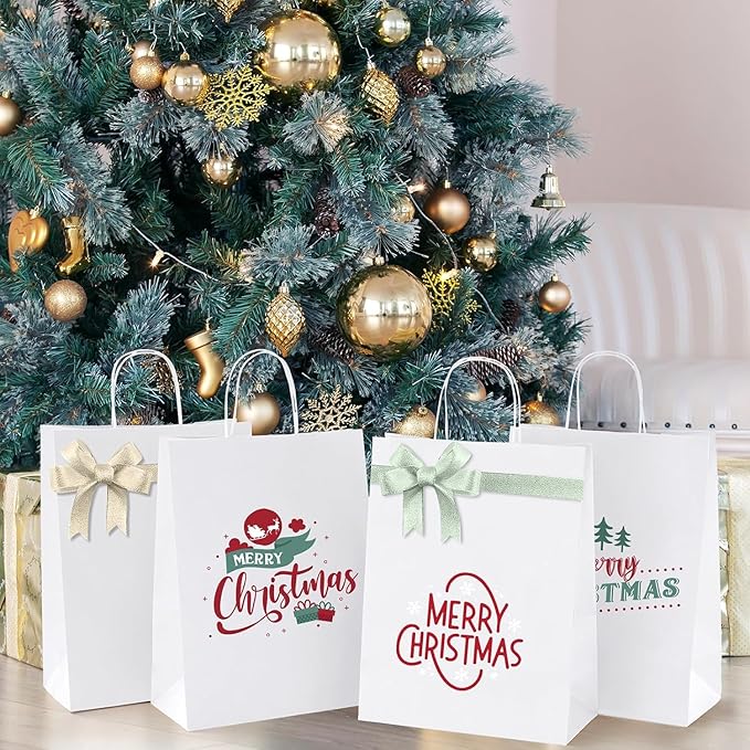 MESHA Gift Paper Bags 500 PACK 10X5X13 White Large Shopping Kraft Bags Bulk with Handles Reusable for Business,Grocery,Birthday,Wedding,Kids Party,Favors