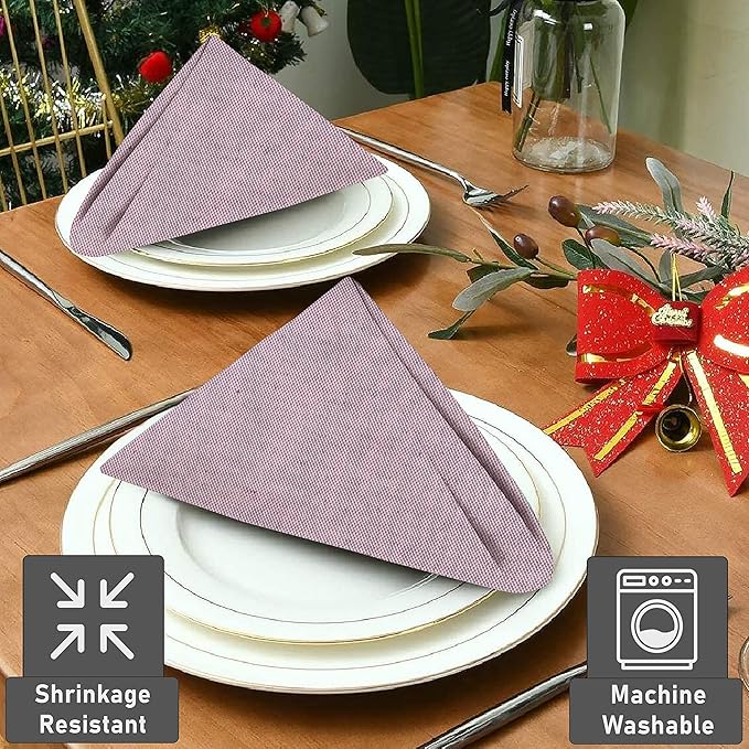 Ruvanti Cloth Napkins Set of 12, 18x18 Reusable Napkins Cloth Washable, Soft & Durable Table Napkin, Poly Cotton Fabric Dinner Napkins for Parties, Christmas, Thanksgiving, Weddings - Mauve