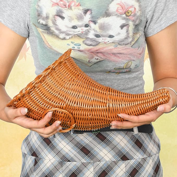 Dandat 1 Pcs Thanksgiving Cornucopia Basket 13.78 Inch Thanksgiving Horn of Plenty Fall Table Decoration Harvest Cornucopia for Autumn Table Centerpieces Fall Party Decorations