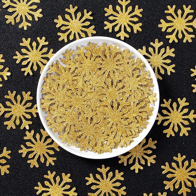 Gold Snowflake Party-Decorations Christmas Confetti - 100pcs Glitter Paper decor Table Confetti,Winter Wonderland Birthday Party Supplies New Year Decor Lasting Surprise