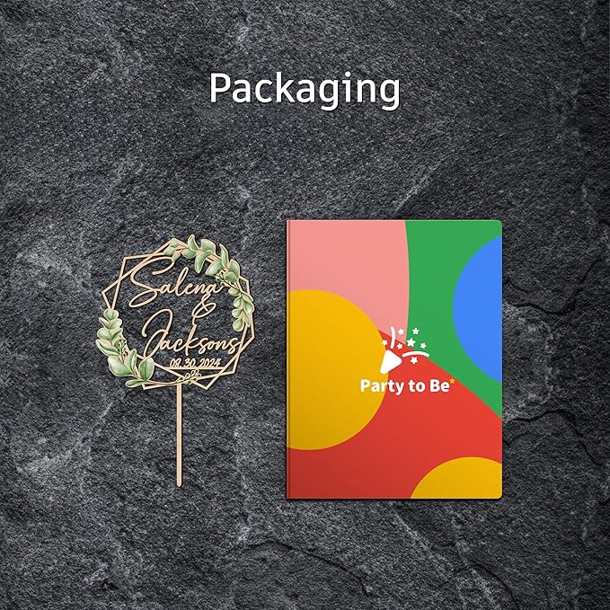 Wooden Wedding Cake Topper Personalized Names Date Geometric Eucalyptus Leaves Cake Decoration for Engagement Anniversary