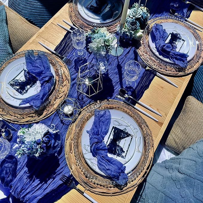 12 Pack Royal Blue Cheesecloth Table Runner 10FT Boho Cheese Cloths Gauze Fabric Table Runners 120 Inch Rustic Sheer for Wedding Birthday Party Baby Shower Centerpiece Home Decorations