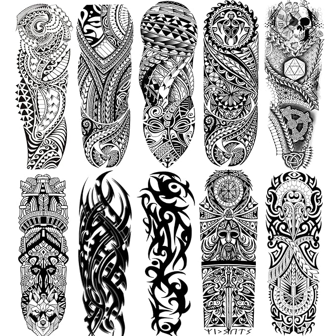 Totem Temporary Sleeve Tattoo for Men and Women Full Arm Fake Tribal Totem Tattoos for Adults Waterproof Realistic Sleeve Tattoos,10-Sheet