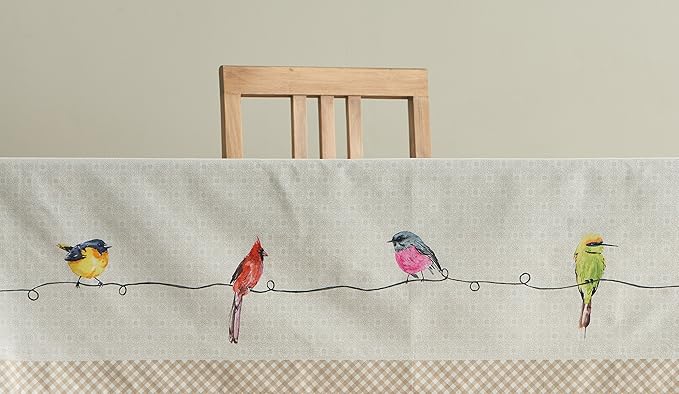 Maison d' Hermine Table Cloth Rectangle Table 100% Cotton 54 x 72 Inches Tablecloth Reusable Decorative for Dining Room, Farmhouse, Home, Party, Festive & Wedding Spring Summer - Birdies on Wire