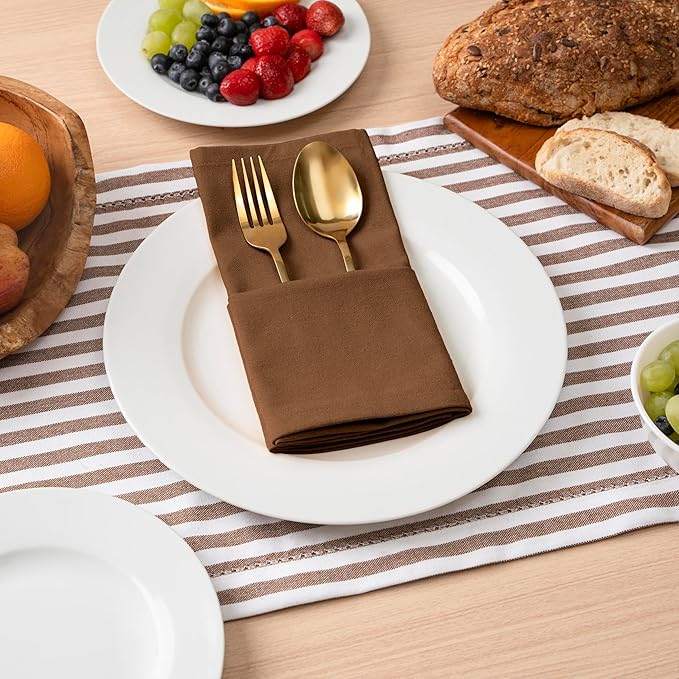 Blue Needles Solid Cloth Napkins Set of 6 Nut Brown 100% Cotton Dinner Napkins 18x18 inches - Soft, Reusable, Absorbent & Washable Fall Thanksgiving Linen, Ideal for Events, Parties & Everyday Use