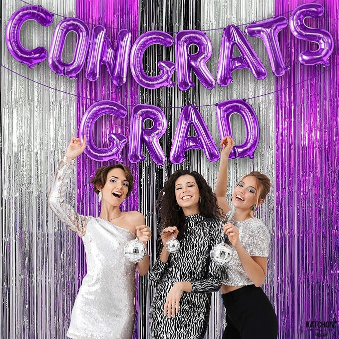 KatchOn, Purple Congrats Grad Balloons - 16 Inch | Congrats Grad Foil Balloon Banner For Graduation Decorations 2025 | Foil Balloon Banner For 2025 Graduation Party Decorations