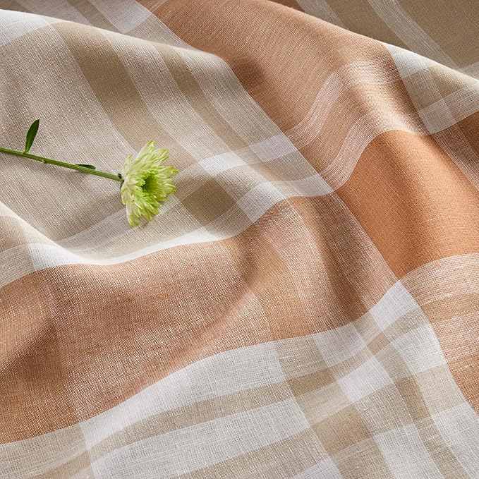 Solino Home Linen Plaid Table Runner 156 Inches Long - 100% Pure Linen Fall Harvest Table Runner 14 x 156 Inch for Dining, Autumn, Thanksgiving