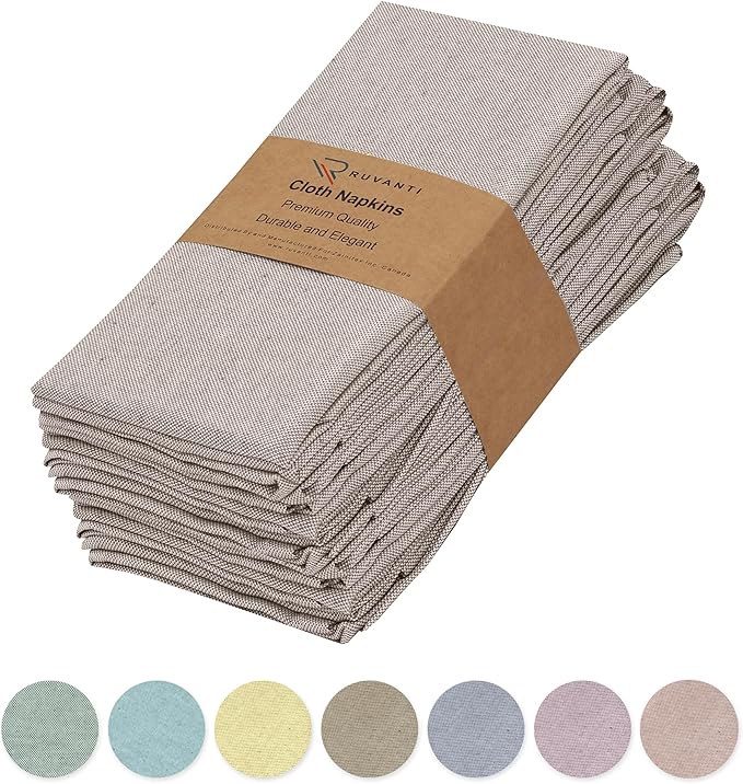 Ruvanti Cloth Napkins Set of 12, 18x18 Reusable Napkins Cloth Washable, Soft & Durable Table Napkin, Poly Cotton Fabric Dinner Napkins for Parties, Christmas, Thanksgiving, Weddings - Thunder
