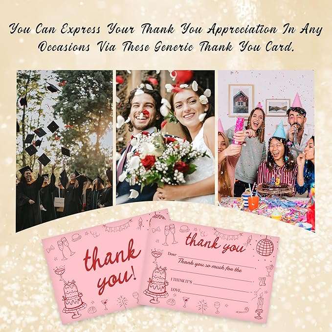Kids Thank You Card, Dinner Party Theme Thank You Notes, Cocktail Greeting Card With Envelope, Birthday Wedding Graduation Christmas Party Favors Supplies Decor(20 Pcs)-07