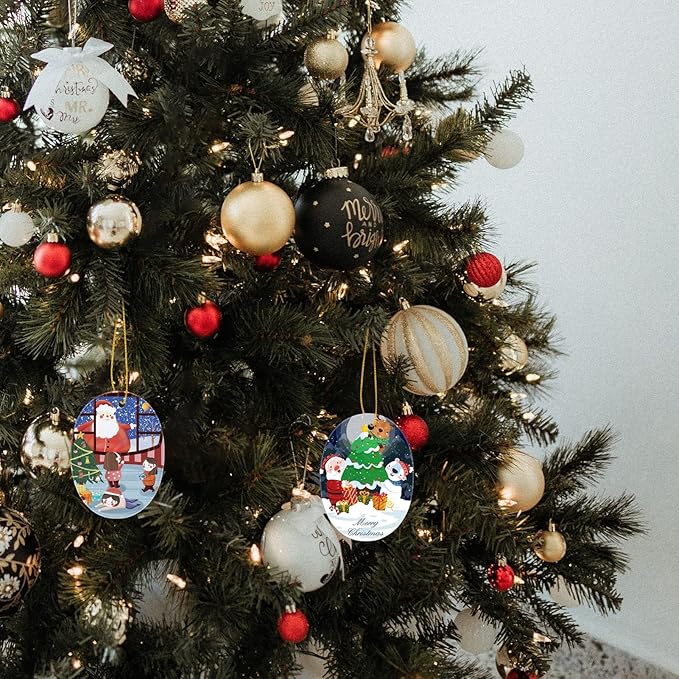 Custom Ceramic Christmas Ornaments with Photo Text - Personalized New Home Christmas Hanging Decorations Decorations