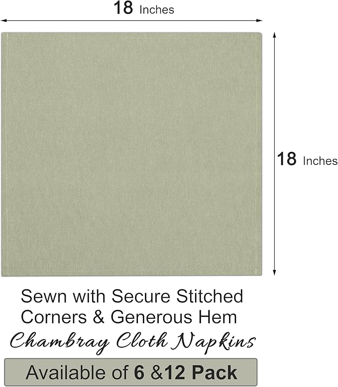 Ruvanti Cloth Napkins Set of 12, 18x18 Reusable Napkins Cloth Washable, Soft & Durable Table Napkin, Poly Cotton Fabric Dinner Napkins for Parties, Christmas, Thanksgiving, Weddings - Olive Branch