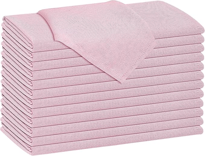 Ruvanti Cloth Napkins Set of 12, 18x18 Reusable Napkins Cloth Washable, Soft & Durable Table Napkin, Poly Cotton Fabric Dinner Napkins for Parties, Christmas, Thanksgiving, Weddings - Pink