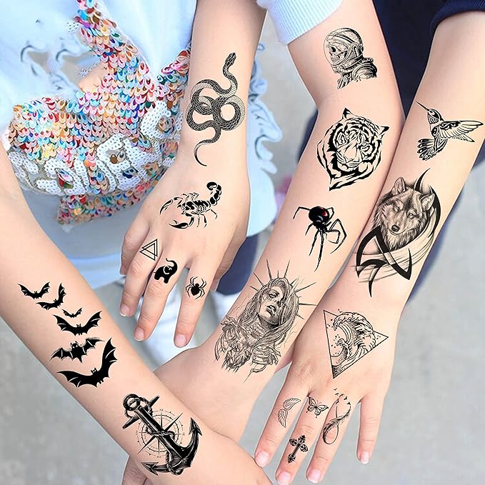 65 Sheets Black Realistic Flower Temporary Tattoos For Women Arm Thigh, 3D Fake Tattoos That Look Real And Last Long, Temp Rose Sketch Moon Snake Peony Floral Tattoo Stickers For Adults Girls