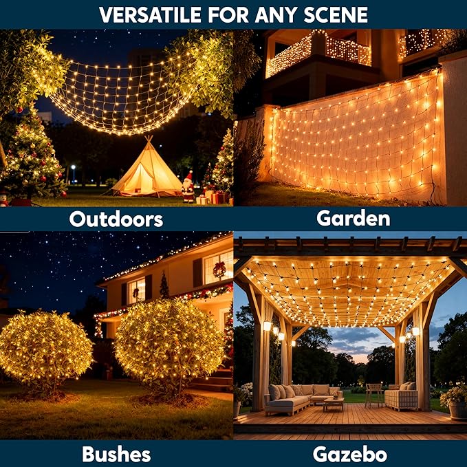 Joiedomi Christmas Net Lights,150 Warm White Net Lights for Indoor & Outdoor Decorations, Christmas Eve Night Decor, Christmas Tree, Bushes