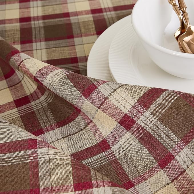 Solino Home Fall Table Runner 72 Inches Long - 100% Pure Linen Rustic Multicolor Tartan Plaid Table Runner 14 x 72 Inch for Dining, Autumn, Thanksgiving