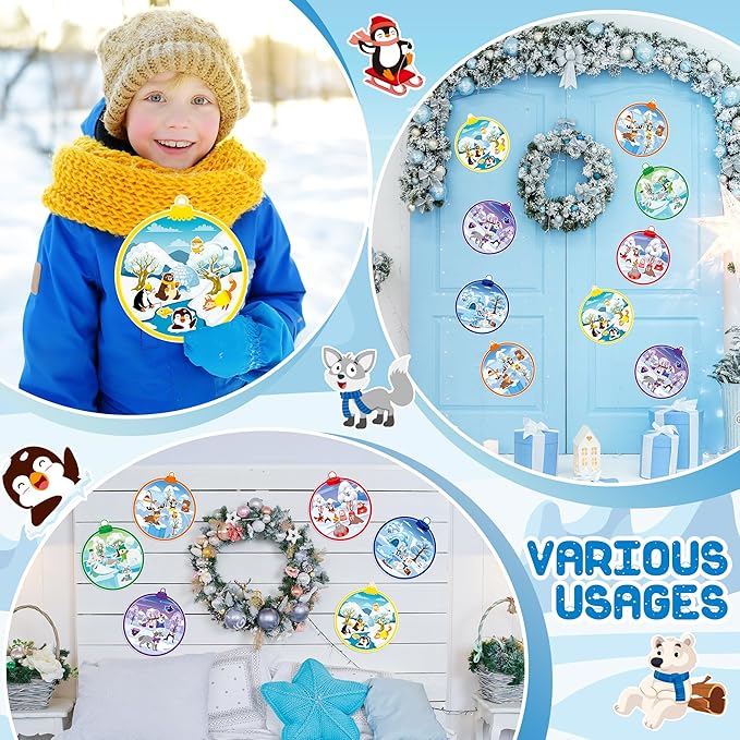 CY2SIDE Polar Animal Stickers Scene - 12 Set Winter Animal Color Sorting Sticker Art Craft for Kids Make A Crystal Ball Scene with Polar Animals DIY Crafts for Kids Holiday Class Party