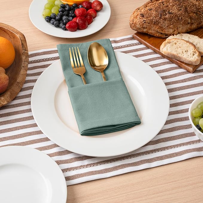 Blue Needles Solid Cloth Napkins Set of 6 Hunter Green 100% Cotton Dinner Napkins 18x18 inches - Soft, Reusable, Absorbent & Washable Fall Thanksgiving Linen, Ideal for Events, Parties & Everyday Use