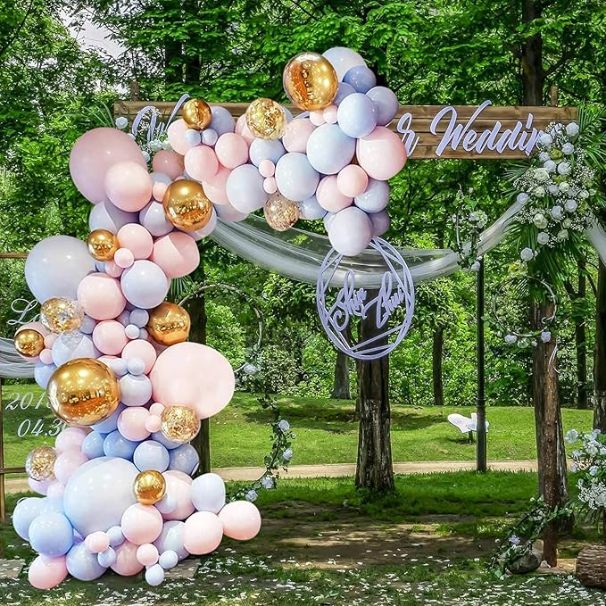 132pcs Balloon Arch & Garland Kit 5"-36" Pink Blue Balloon Gold Confetti Balloons 16ft for Wedding Baby Shower Birthday Party Shop Decoration