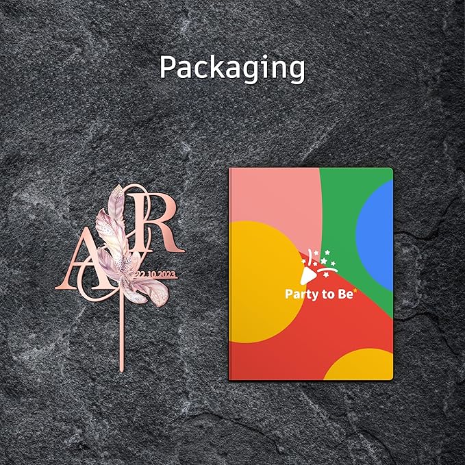 Personalized Boho Wedding Cake Topper in Acrylic Custom Bride and Groom Initial Cake Topper Wedding Date Cake Decoration (Boho Feather)