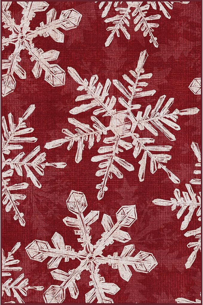Christmas Rug 2x3 Washable Rugs for Entryway Bedroom, Christmas Home Decor, Holiday Print Carpet, Low Pile Non Slip Mat with Rubber Backing, Snowflake