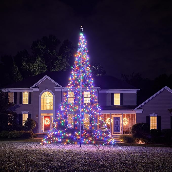 Fairybell - Flagpole LED Christmas Tree - Outdoor Christmas Decorations - Multicolor - 1,200 LED Tree - 20ft - Suitable for Existing Flagpoles