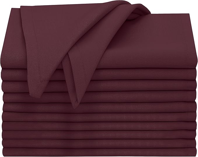 Ruvanti Cloth Napkins Set of 12, 18x18 Inches, 100% Cotton, Washable, Soft & Absorbent, Perfect for Wedding, Christmas, Thanksgiving Dinners - Burgundy