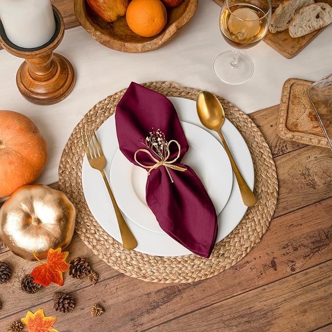 Blue Needles Solid Cloth Napkins Set of 12 Burgundy 100% Cotton Dinner Napkins 18x18 inches - Soft, Reusable, Absorbent & Washable Fall Thanksgiving Linen, Ideal for Events, Parties & Everyday Use
