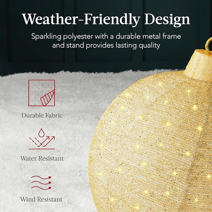 Best Choice Products 2pc Lighted Pop-Up Outdoor Christmas Ornament Set, Holiday Ball Decoration w/ 220 LED Lights, 8 Light Functions - Red/Gold