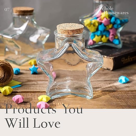 Set of 12 Heart Shaped Glass Jars with Cork Lids by WHOLE HOUSEWARES - Mini Bottles with String and Heart Labels - Small Spell Jars for Wedding Favors, Keepsakes, Potions and Valentine's Day Gifts