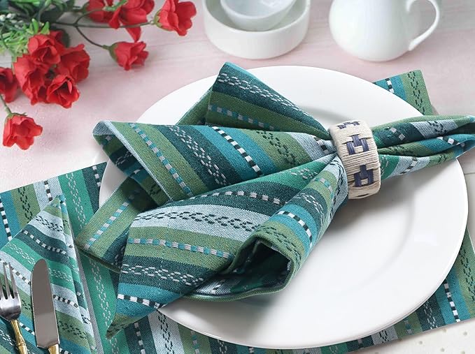 Homidate Cotton Cloth Dinner Napkins Set of 12 – 18x18 Green Multi Salsa Stripe – Durable Machine Washable Fabric Napkins for Weddings, Restaurants, Kitchen & Everyday Dining