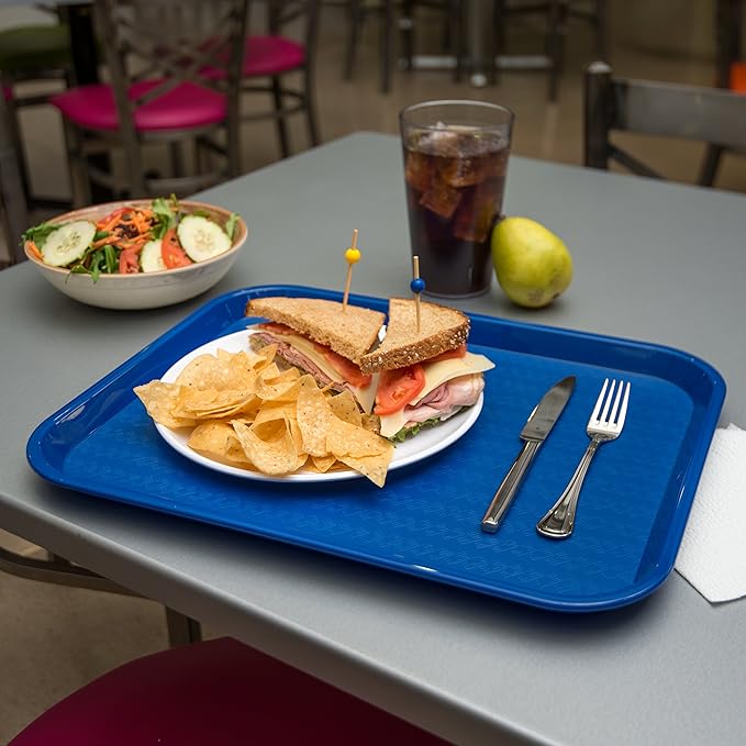 Carlisle FoodService Products Cafe Fast Food Cafeteria Tray with Patterned Surface for Cafeterias, Fast Food, And Dining Room, Plastic, 17.87 X 14 X 0.98 Inches, Blue