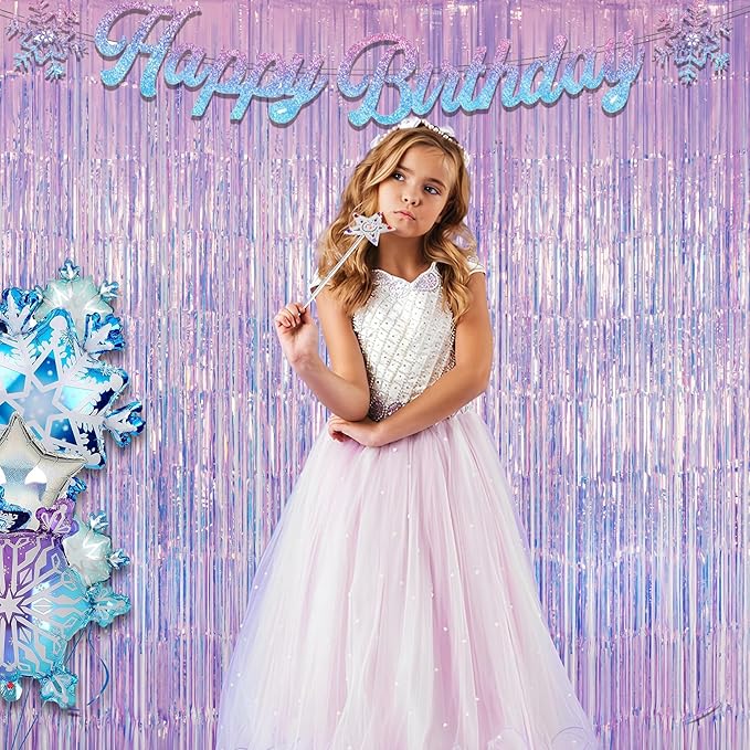 GREATRIL Iridescent Purple Tinsel Foil Fringe Curtain, 3.2 x 6.5 ft, Fairy Party Streamers, 2 Packs