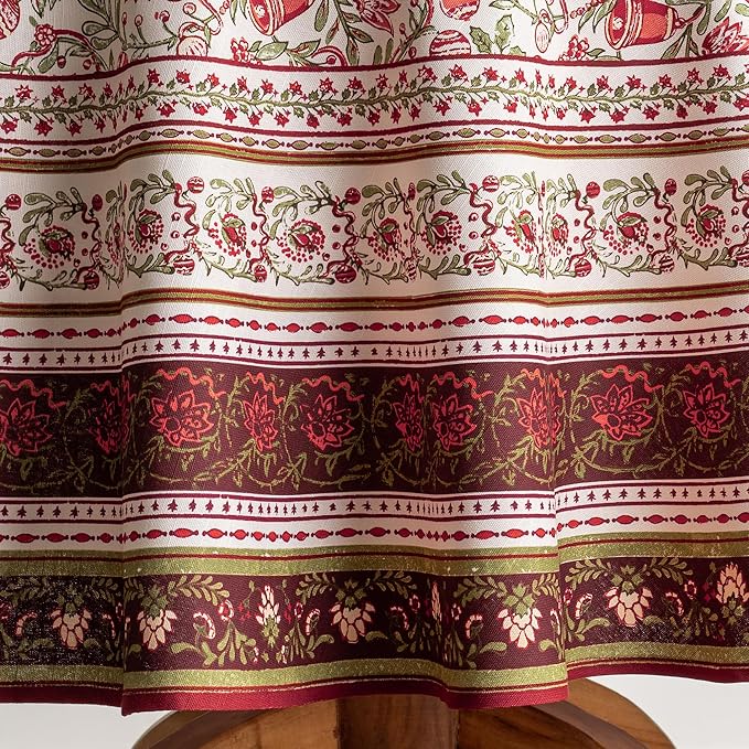 Maison d' Hermine Table Cloth Round Table 100% Cotton 63 Inches Fall Tablecloth Reusable Everyday Use for Thanksgiving Christmas Decorations Dining Farmhouse Party (Reveillon Au Jardin)