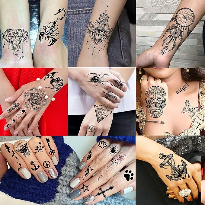 COKTAK 59 Sheets Sexy 3D Rose Flower Temporary Tattoos For Women Girls Arm Neck, Snake Floral Sunflower Leaf Peony Fake Tattoo Sticker Adult, Black Realistic Temp Tatoos Moon Dandelion Butterfly Thigh