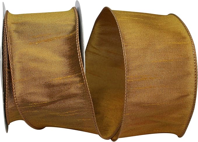 Reliant Ribbon 92975W-974-40F Dupioni Supreme Wired Edge Ribbon, 2-1/2 Inch X 10 Yards, Antique Gold