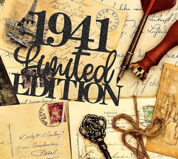 Limited EDITION 1941 Cake Topper - Black Glitter Happy 84th Birthday Party Cake Decoration Supplies, Cheer to 84 Years Cake Bunting Decor for 84th Birthday Party Photo Booth Props