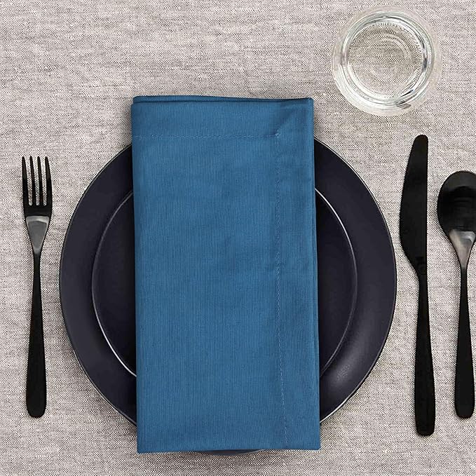 Dinner Cloth Napkins Set of 12, Premium Soft Cotton 20x20 Inches, Highly Absorbent, Hotel Quality Reusable & Washable Dinner Napkins with Mitered Corner Napkins for Home & Weddings - Ink Blue