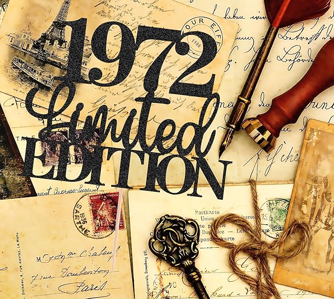 Limited EDITION 1972 Cake Topper - Black Glitter Happy 53rd Birthday Party Cake Decoration Supplies, Cheer to 53 Years Cake Bunting Decor for 53rd Birthday Party Photo Booth Props