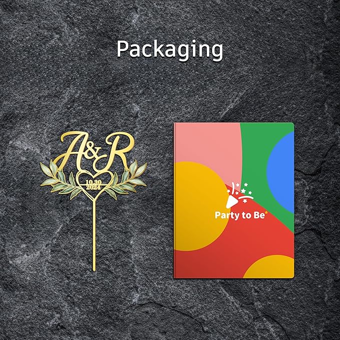 Personalized Wedding Cake Topper with Custom Bride & Groom's Initials and Date Wedding Cake Decoration UV-Printed Heart and Green Leaves Design