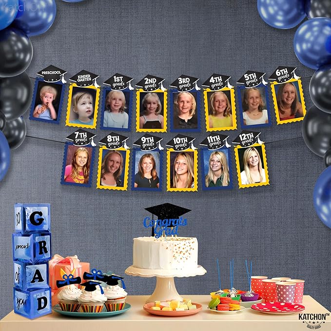 KatchOn, K-12 Graduation Photo Banner 5x7 - Large, 10 Feet | Kindergarten to 12th Grade for Junior/Middle, High/Senior Graduation Decorations 2025 | Yellow and Blue Grad Party Decorations 2025