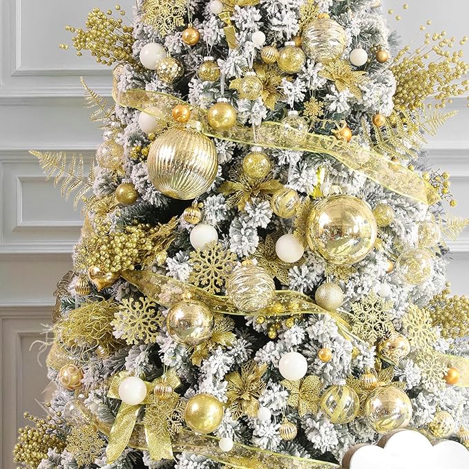 Large Christmas Ball Ornaments, Oversized Shatterproof Plastic Decorative Hanging Mercury Ornaments Ball for Xmas Holiday Party Decorations (Gold, 6.0")